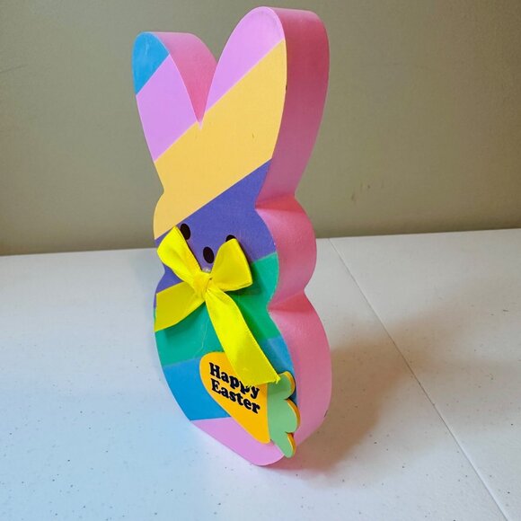 Striped Peep Easter bunny block decoration HAPPY EASTER spring Easter decoration - Picture 6 of 11